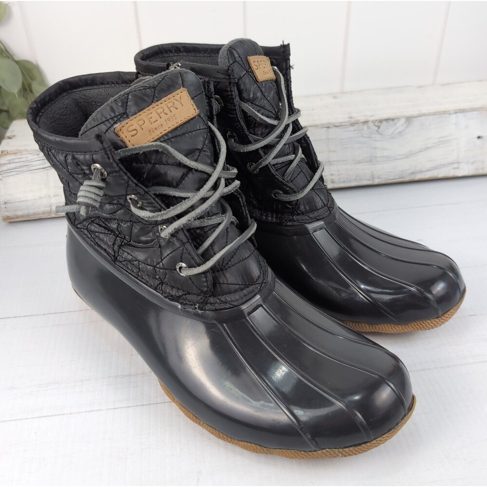 Sperry Saltwater Quilted Wool Duck Boots Dark Gray Zip Up Women's 8.5 M